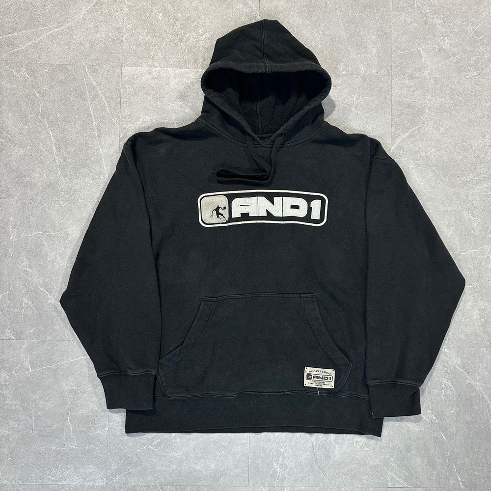 AND1 Mens Basketball Pullover Hoodie Black Embroidered Logo Size Large 4751